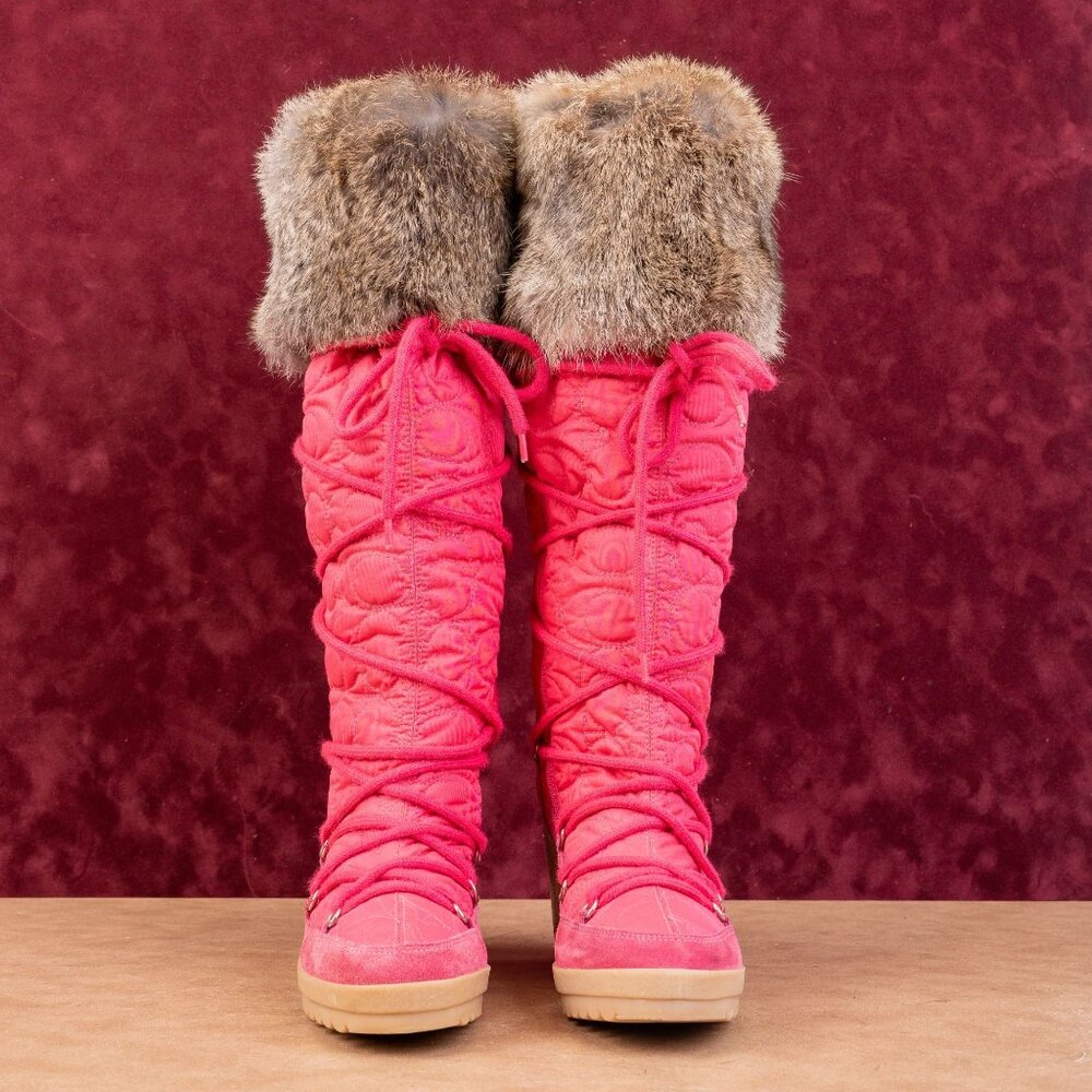 Coach Women Sofie Vintage Retro90s Pink Quilted Suede Snow Boots sz 6.5 - Picture 3 of 10